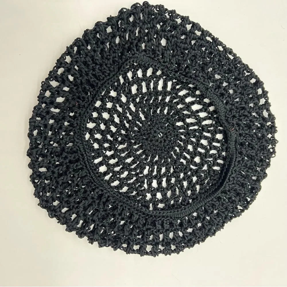 Juliet Hat/Snood- Vintage Elegant Black Crochet Beret or Large to Catch Hair